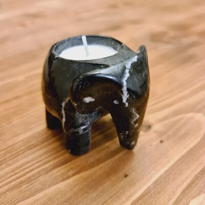 Onyx Marble Elephant Tealight Holder- Black