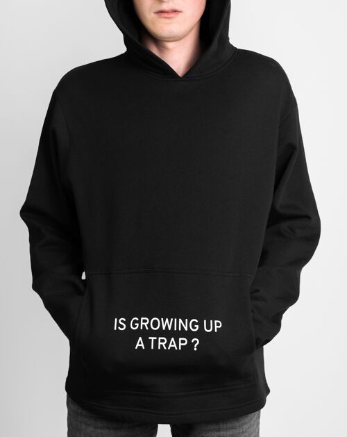 Men's 'Easy' Hoodie in schwarz ‘Is growing up a trap?'