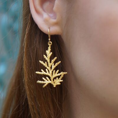 Juniper Mountain Dangle and drop Earrings for women 14k Goldplated on/or Sterling silver from Cypress tree leaf