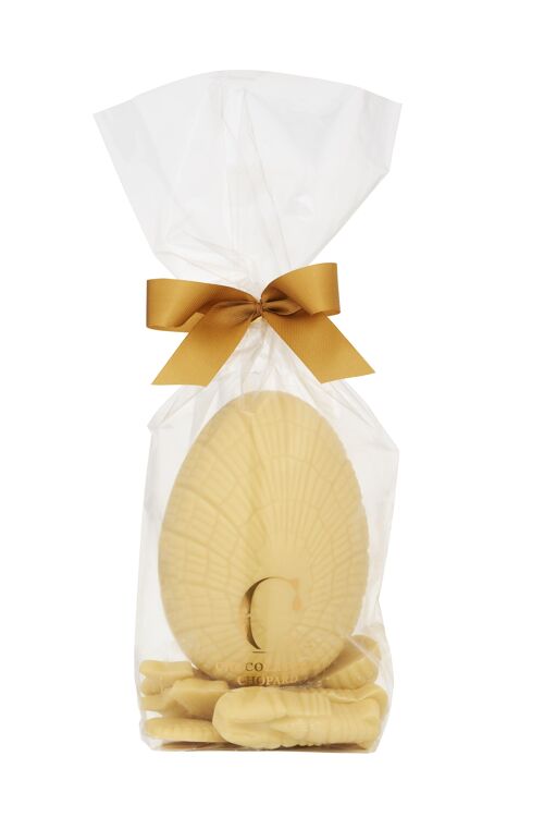 Sachet Paques Oeuf strillé/lisse Petit Modèle au Chocolat Blanc de 100 g