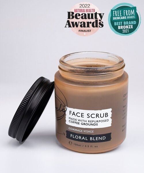 Zero Waste Vegan Face Scrub with Coffee + Rosehip [Floral blend] Exfoliator