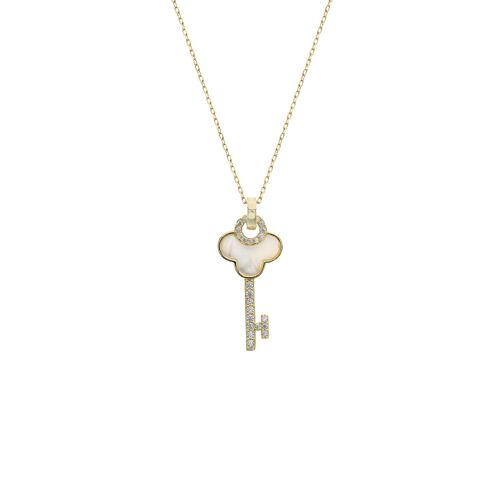 14K Gold Mother Of Pearl Key Necklace