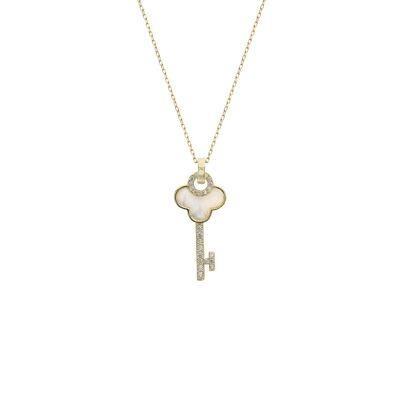 14K Gold Mother Of Pearl Key Necklace