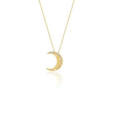Pave Crystal Crescent Moon Necklace