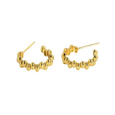Oval Beaded Gold Hoops