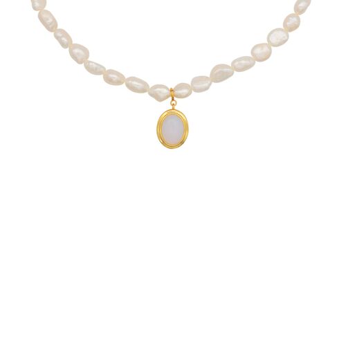 18k Gold Moonstone & Pearl Necklace