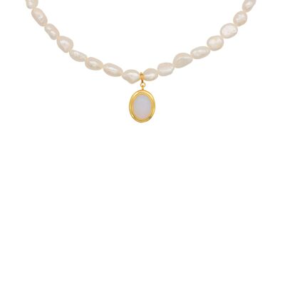 18k Gold Moonstone & Pearl Necklace