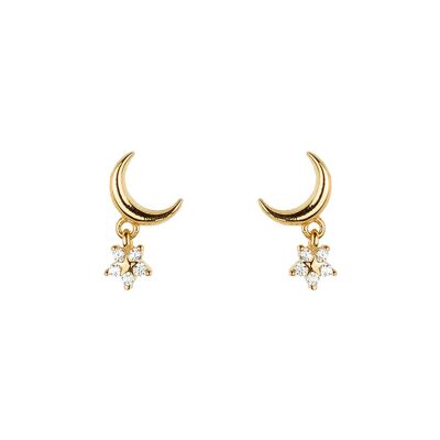 Gold Moon Star Charm Earring