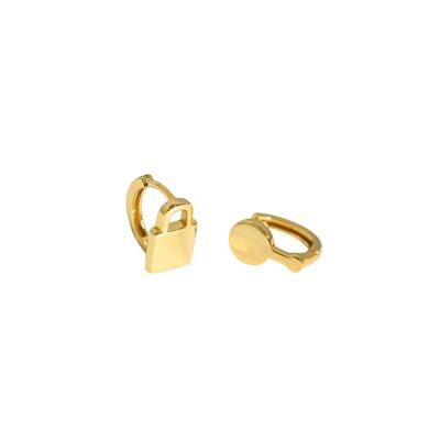 Gold Lock & Key Huggie-Ohrring