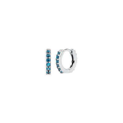 Blue mini bali silver hoops