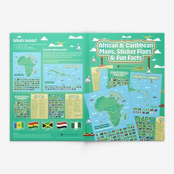 Cartes d'Afrique et des Caraïbes, drapeaux autocollants et faits amusants Pack complet 9