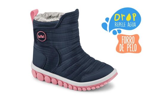 Bibi Drop Roller Boots - Navy and Pink with Fur - water repellent
