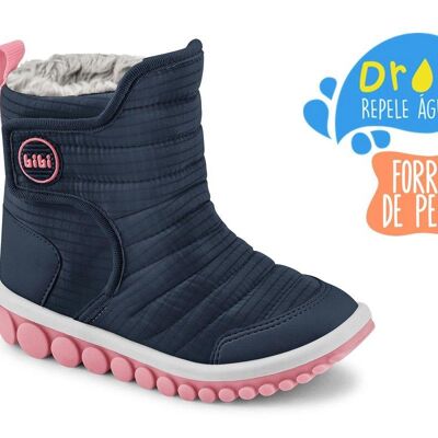Bibi Drop Roller Boots - Navy and Pink with Fur - water repellent
