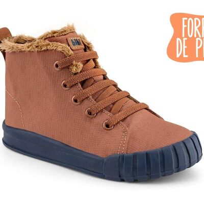 Bibi Comfy Winter Sneakers - Caramel and Navy with Fur