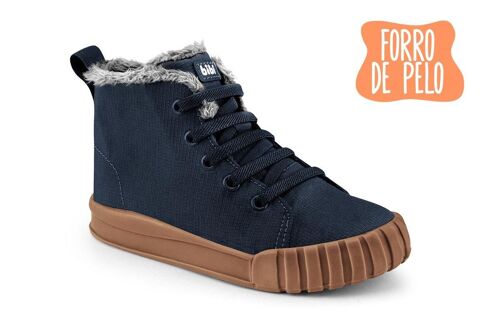 Bibi Comfy Winter Sneakers - Navy and Caramel with Fur