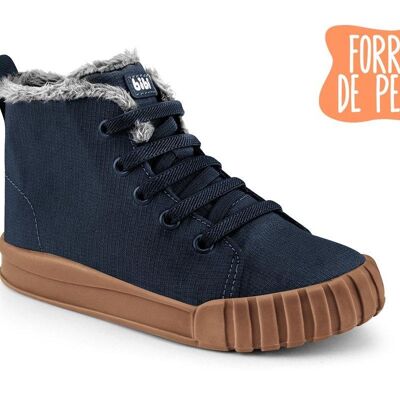 Bibi Comfy Winter Sneakers - Navy and Caramel with Fur