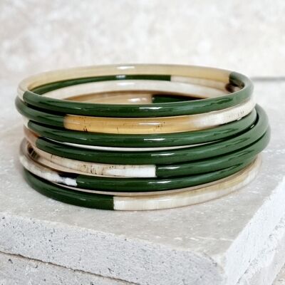 Bracciale rigido in corno - 5 mm - Khaki Duo