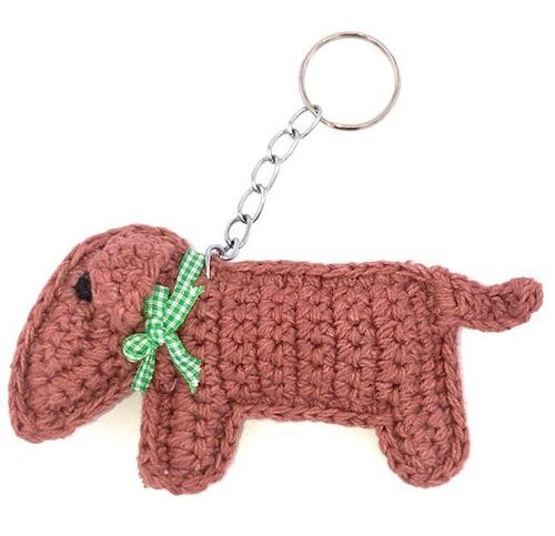 sustainable keychain dachshund Jackie / bag pendant dog made of organic cotton - brown - hand crocheted in Nepal - crochet dog keychain