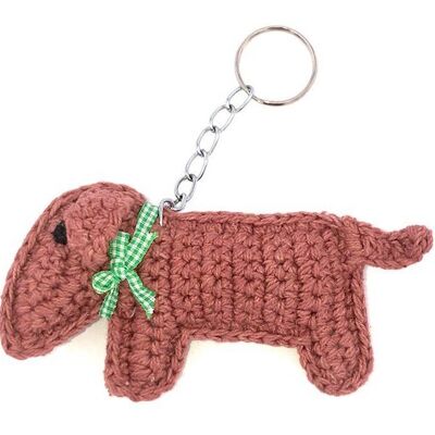 porte-clés durable teckel Jackie / pendentif de sac chien en coton biologique - marron - crocheté à la main au Népal - porte-clés pour chien au crochet