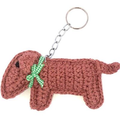 sustainable keychain dachshund Jackie / bag pendant dog made of organic cotton - brown - hand crocheted in Nepal - crochet dog keychain