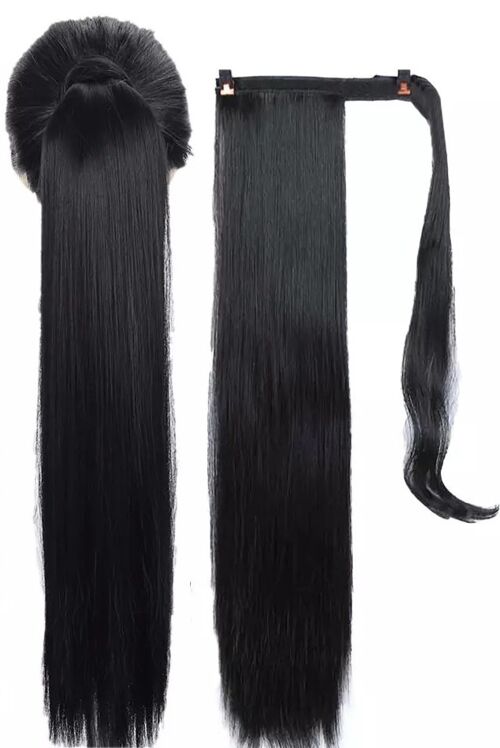 30 inch Long Straight Black Ponytail Hair Extensions Synthetic for Women