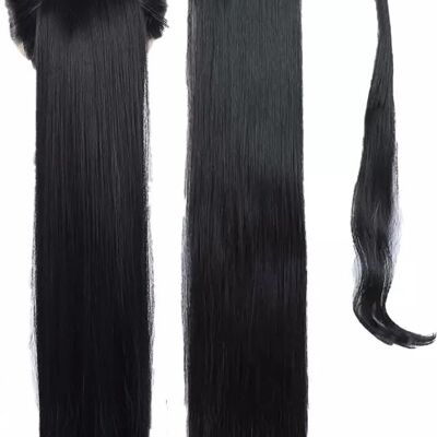 Extensiones de cabello de cola de caballo negro recto largo de 30 pulgadas sintético para mujeres