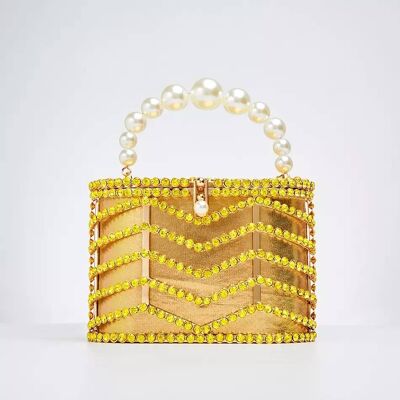 Ms. Latoya Chevron Diamond Pave Gold Bag__