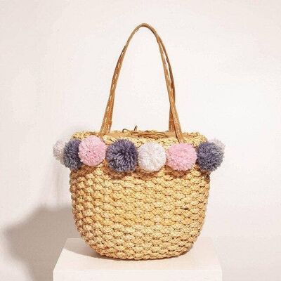 Saint Tropez Ice Cream Palm Woven Basket Beach Bag__