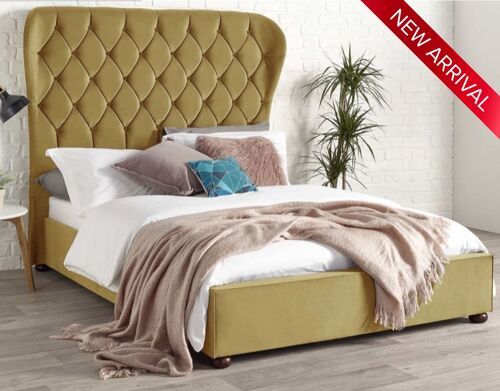 Designer Wing Upholstered Bed Frame - 4.6FT Double