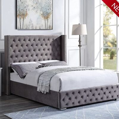 Optimus Wingback Upholstered Bed Frame - 5.0FT King Size