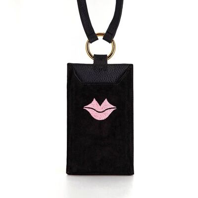 TELI phone pouch, black and pink