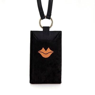 TELI phone pouch, black and orange