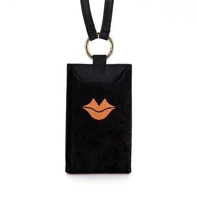 TELI phone pouch, black and orange