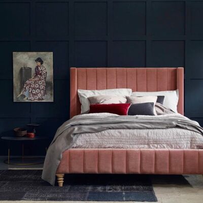 Rachel Wingback Upholstered Bed Frame - 5.0FT King Size