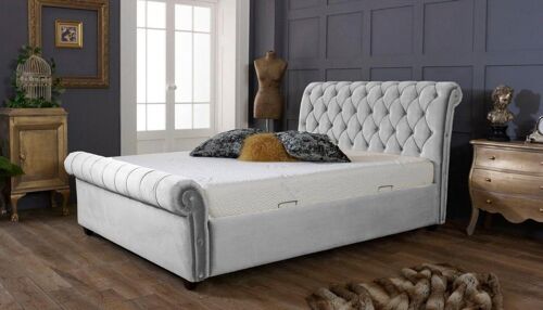 Sicily Scroll Upholstered Bed Frame - 5.0FT King Size