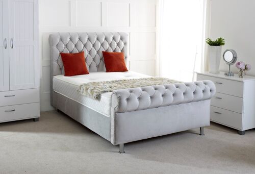Chesterfield Scroll Upholstered Bed Frame - 4.6FT Double