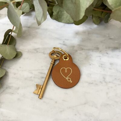 Heart key ring with camel pearl - Leather