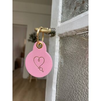 Porte clés coeur à la perle rose - Cuir 1