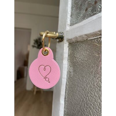 Porte clés coeur à la perle rose - Cuir