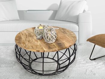 Table basse durable ronde ø 75 cm table de salon bois massif London grille métallique cadre métallique 1