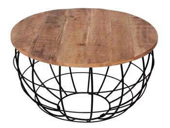 Table basse durable ronde ø 75 cm table de salon bois massif London grille métallique cadre métallique 3