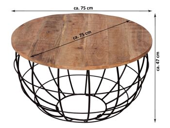 Table basse durable ronde ø 75 cm table de salon bois massif London grille métallique cadre métallique 4