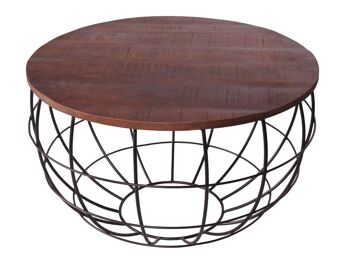 Table basse durable ronde ø 75 cm table de salon bois massif London grille métallique cadre métallique 12