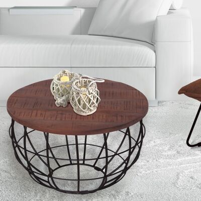 Couchtisch ø 55 cm Wohnzimmer-Tisch rund Beistelltisch nachhaltig London Metall Drahtgestell Gitter