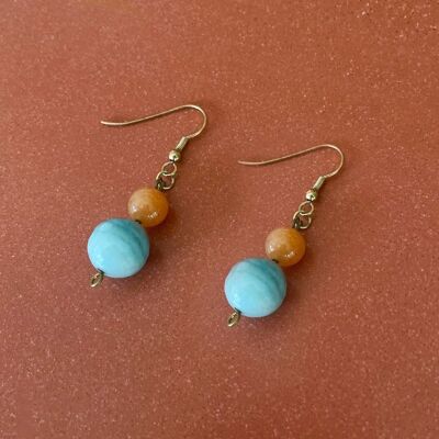 Boucle d'oreille crochets pierre gemme amazonite et jade