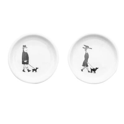 Coasters set Man & Woman with Dog