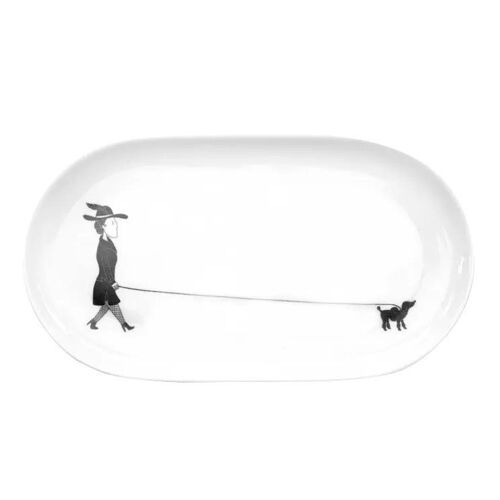 Oval plate Woman with dog