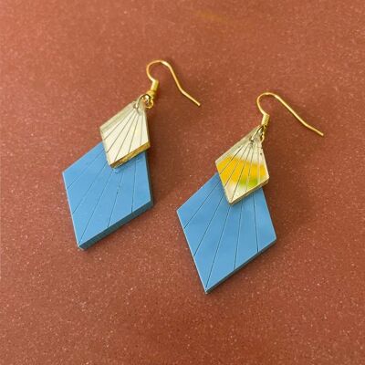 Recycled plastic ArtDeco earrings blue