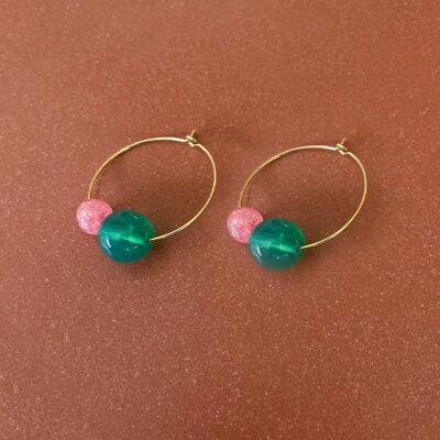 Gemstone agate and tourmine hoops earring