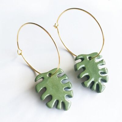 Pendientes de porcelana aros monstera